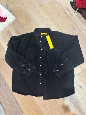 NWT Yellow The Label Denim Men's Black Button-Front Overshirt Jacket
